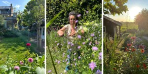 Vrouw die haar tuin aan het aanpakken is